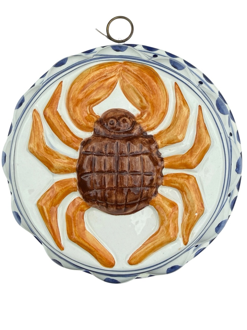VTG Italian Majolica Crab Wall Decor Brown Blue White Coastal Ceramic Hanging
